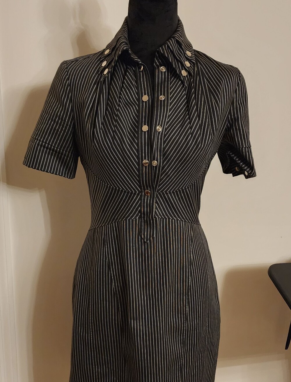 Vintage Karen Millen Black Pinstripe Pencil Dress ASO Eva Longoria - Picture 11 of 11